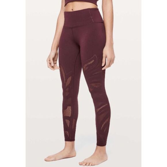 Lululemon size 12 burgundy Reveal tights/ leggings *FLAW* - Picture 1 of 9